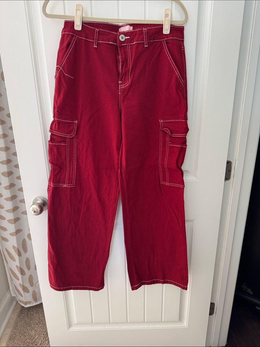TRTR Red Cargo Pants with Contrast Stitching